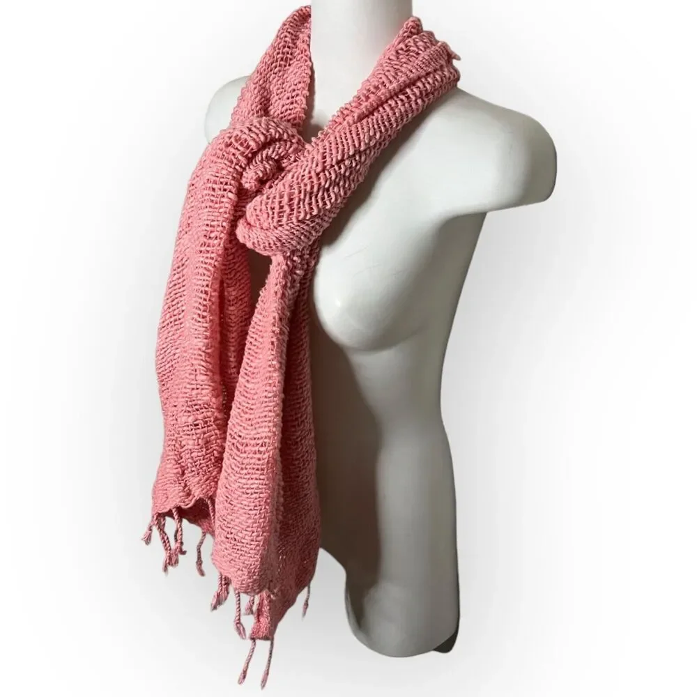 Vance Kitira Women's Woven Pink Cotton Scarf Shawl Wrap With Fringe One Size